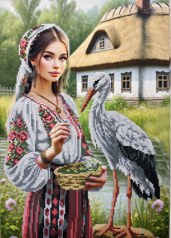 Заготовка для вишивки бісером «Дівчина і лелека»