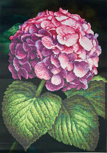 Гортензия ЗПП-068 — заготовка для вышивки бисером 30×43,5 см, 21 цвет, плотный шелк, «Золотая Подкова»